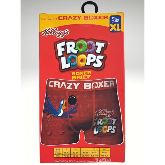 CRAZY BOXER Kellogg's Fruit Loops Toucan Sam Boxer Briefs Men's New in Box XL - Picture 2 of 6